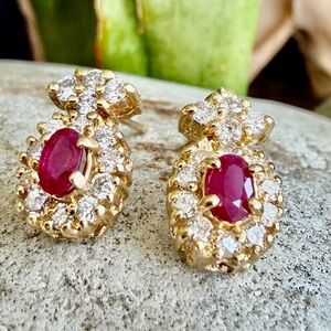 14 karat gold, ruby, and diamond earrings